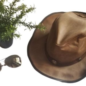 Double GG Brown Western Leather Suede Hat Small